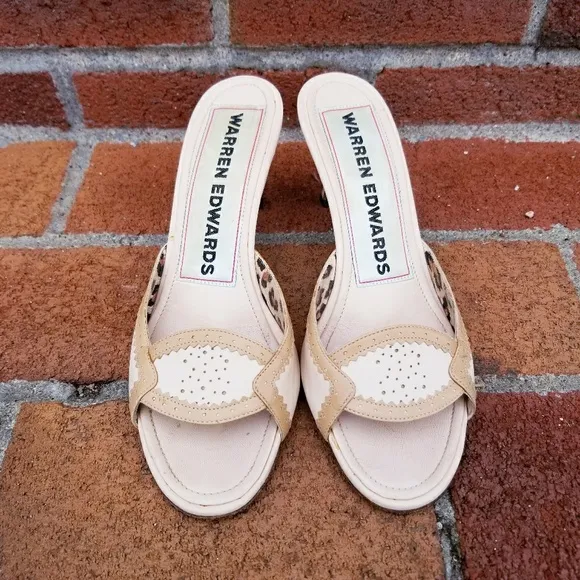 Hand Made in Italy Warren Edwards Sandals Cream Leather Size 7