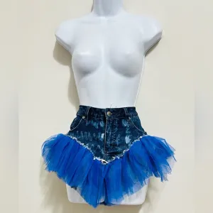 Handcrafted Upcycled Blue Ruffle Mini Skirt Size 8