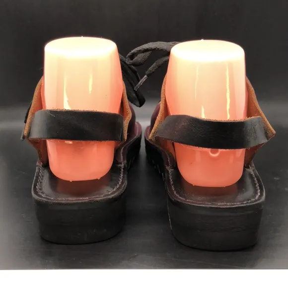 Hanig &amp; Co Handmade oxblood slingback lace up leather platforms sandals Size 9