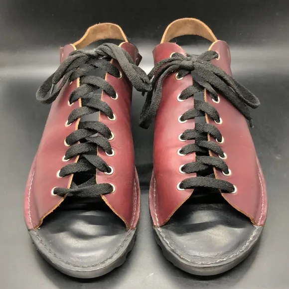 Hanig &amp; Co Handmade oxblood slingback lace up leather platforms sandals Size 9