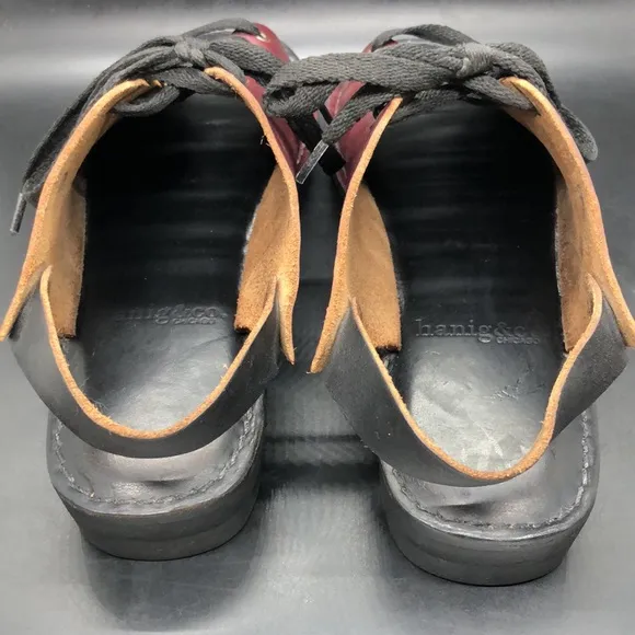 Hanig &amp; Co Handmade oxblood slingback lace up leather platforms sandals Size 9