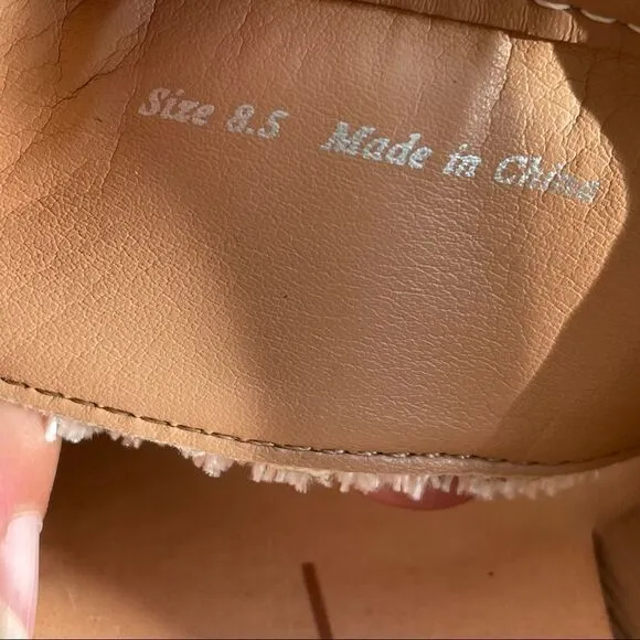 Haya Natural Fringe Slide Sandals Peach Beige Tan Vacation