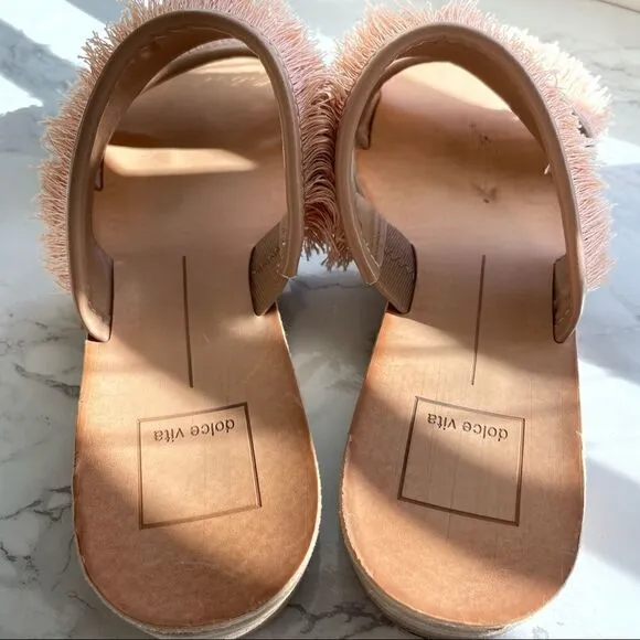 Haya Natural Fringe Slide Sandals Peach Beige Tan Vacation
