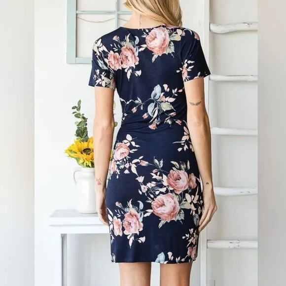 *;Heimish Bodycon Fitted Ruched Floral Mini Above Knee Work Dress S M L PLUS