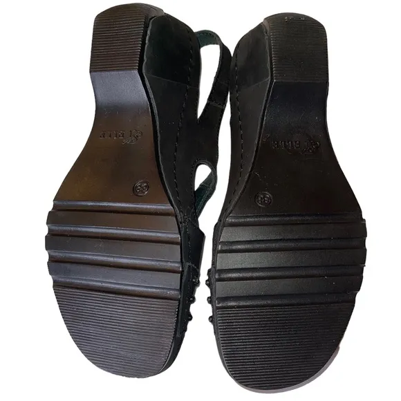 Helle Comfort Black Nubuck Rhinestone Slingback Wedge Sandals Size EU 38 US 7.5
