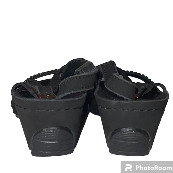 Helle Comfort Black Nubuck Rhinestone Slingback Wedge Sandals Size EU 38 US 7.5
