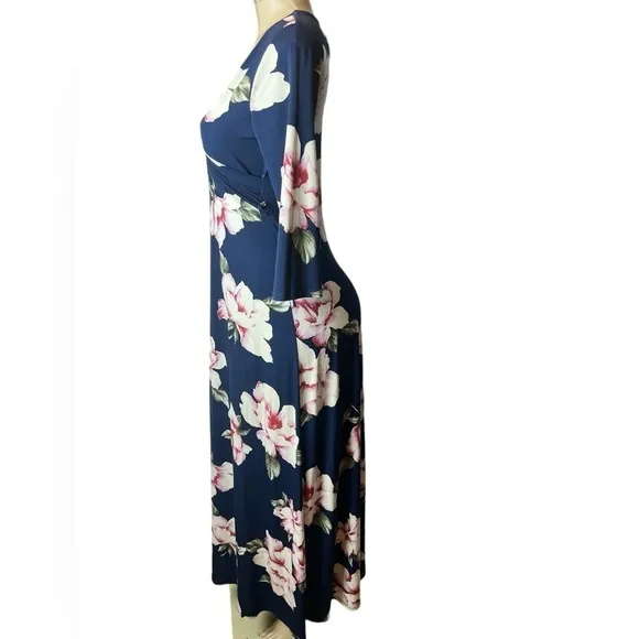 Hello Miz Maternity Maxi Faux Wrap Dress in Blue Hawaiian Floral Size Medium​​​​