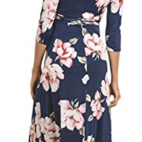Hello Miz Maternity Maxi Faux Wrap Dress in Blue Hawaiian Floral Size Medium​​​​