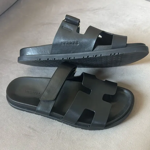 Hermes Black Slide Sandals with Minimalist Design