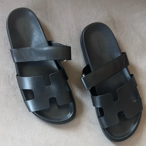 Hermes Black Slide Sandals with Minimalist Design