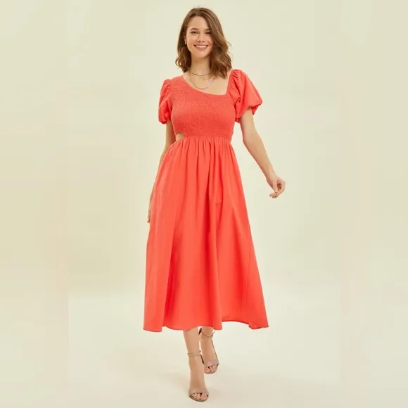 HEYSON Smocked Cutout Midi Dress