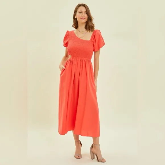 HEYSON Smocked Cutout Midi Dress