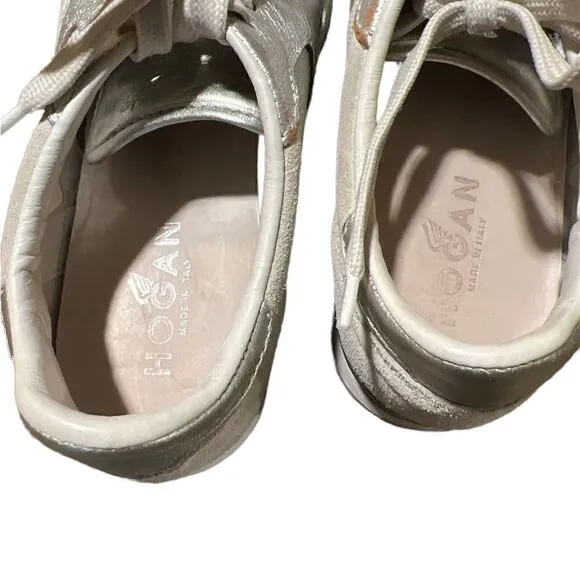 Hogan Silver Suede Sneakers- Size 38=8