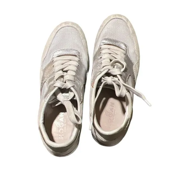 Hogan Silver Suede Sneakers- Size 38=8