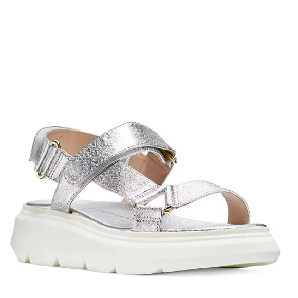 💫HP‼️💫 NIB STUART WEITZMAN “Zoelie” Platform Sandals in Metallic Slvr/Wht, 8.5