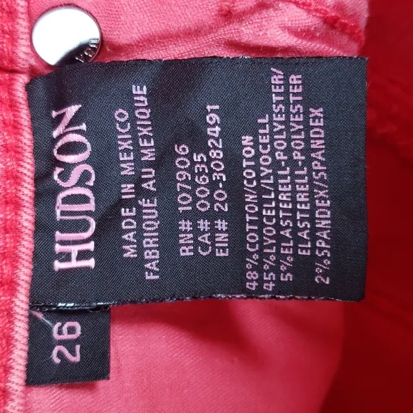 HUDSON Krista Ankle Super Skinny Jeans Currant Red sz 26 Women's Colored Denim
