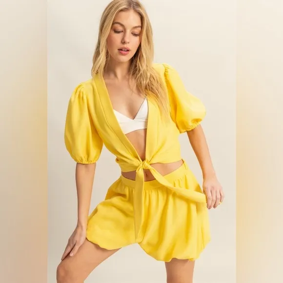 HYFVE Front Tie Top and Bubble Hem Shorts