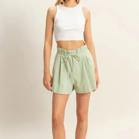 HYFVE High-Waisted Washed Twill Paperbag Shorts