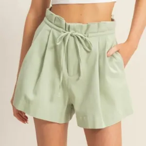HYFVE High-Waisted Washed Twill Paperbag Shorts