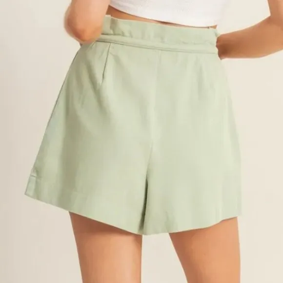HYFVE High-Waisted Washed Twill Paperbag Shorts