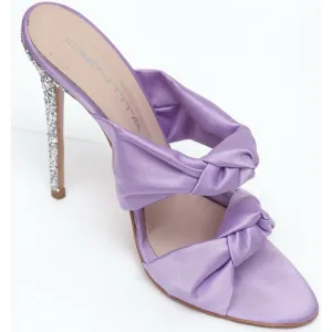 IDENTITA Mule Lavender Satin JODIE Leather Glitter Heel 120mm Sz 38