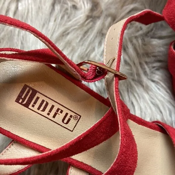 IDIFU Mia Red Platform High Heels Strappy Heeled Sandals Open Toe Ankle Strap