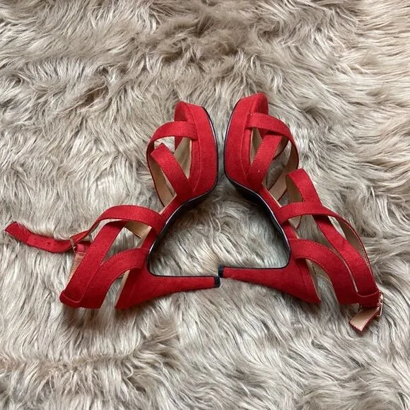 IDIFU Mia Red Platform High Heels Strappy Heeled Sandals Open Toe Ankle Strap