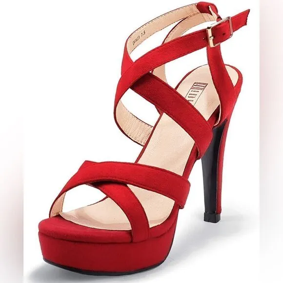 IDIFU Mia Red Platform High Heels Strappy Heeled Sandals Open Toe Ankle Strap