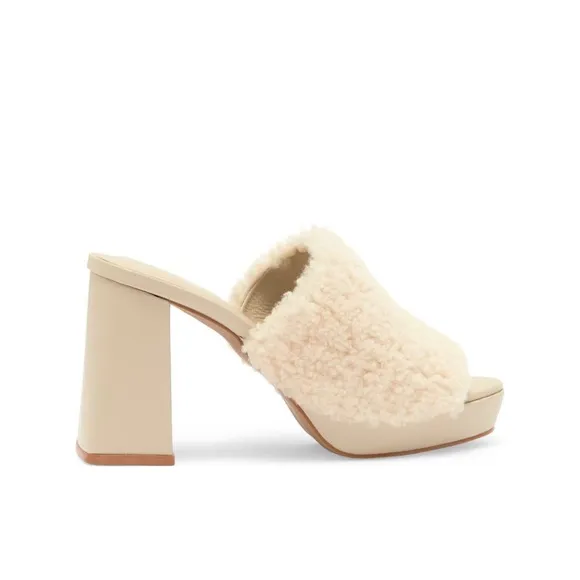INTENTIONALLY BLANK Cream Tian Faux Shearling Slide Sandals Womens Size 10
