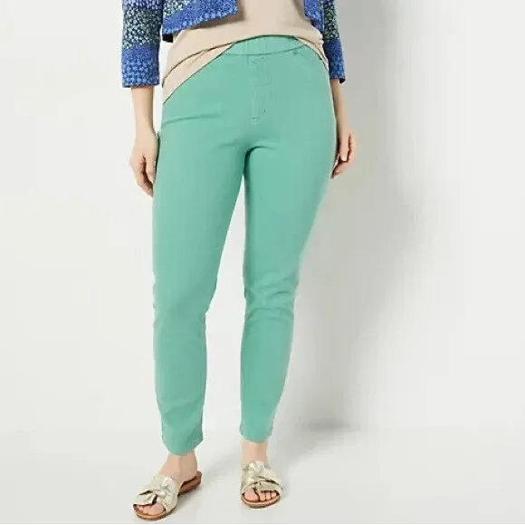 Isaac Mizrahi Live True Denim Crop Pull-On Jeans-Soft Spruce-Reg 8