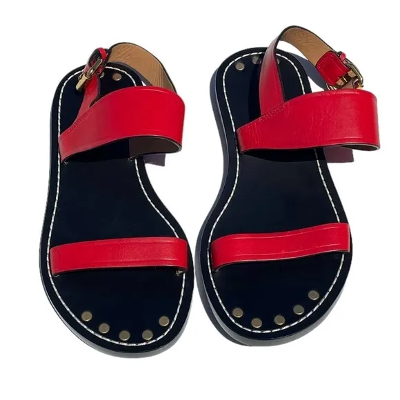 Isabel Marant Jizza Leather Sandals gold buckle red women’s 6 EUR 36 NEW