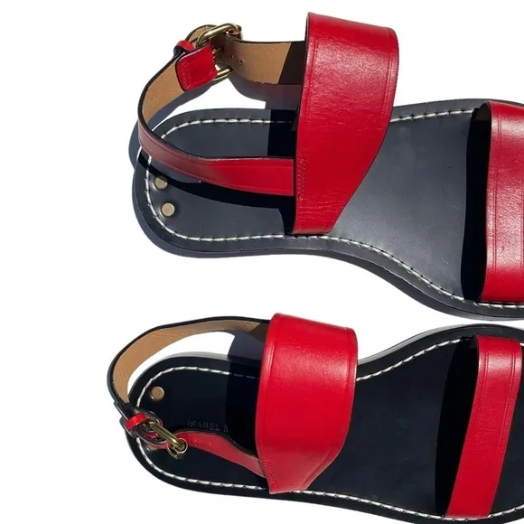 Isabel Marant Jizza Leather Sandals gold buckle red women’s 6 EUR 36 NEW