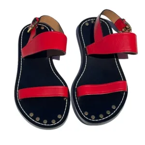 Isabel Marant Jizza Leather Sandals gold buckle red women’s 6 EUR 36 NEW