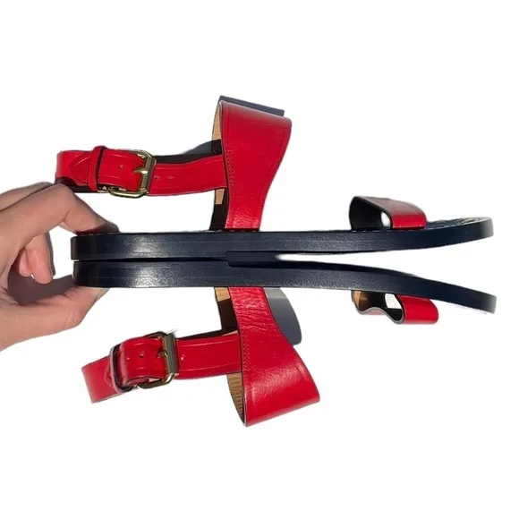 Isabel Marant Jizza Leather Sandals gold buckle red women’s 6 EUR 36 NEW