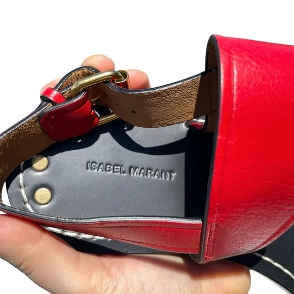 Isabel Marant Jizza Leather Sandals gold buckle red women’s 6 EUR 36 NEW