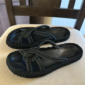 Isabel Marant Women’s Rope Slip On Sandals Flats Black Size 11 (41)