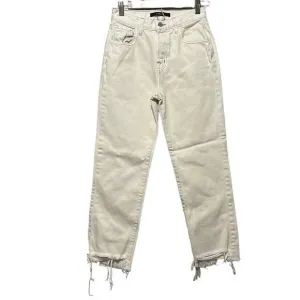 J Brand Beige‎ High-Rise Raw Hem Straight Leg Cropped Jeans Size 24