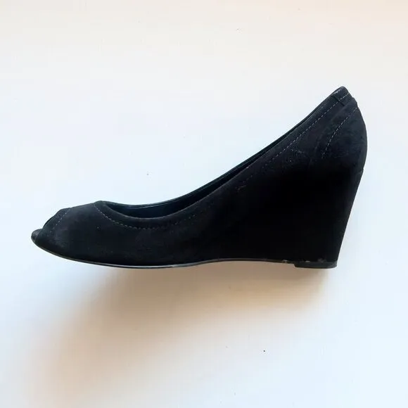 J. Crew Black Suede Leather Peep Toe Wedge Heel Sandals / Dress Shoes Size 8
