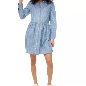 J CREW Dress Women 10 Chambray Ditsy Floral Long Sleeve Button Up Preppy Trad