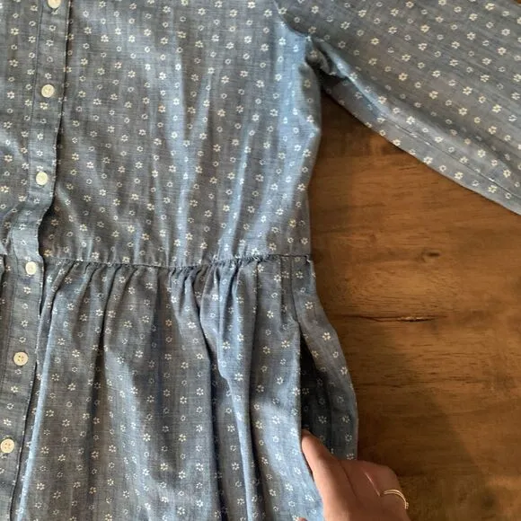 J CREW Dress Women 10 Chambray Ditsy Floral Long Sleeve Button Up Preppy Trad
