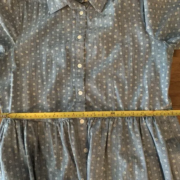 J CREW Dress Women 10 Chambray Ditsy Floral Long Sleeve Button Up Preppy Trad
