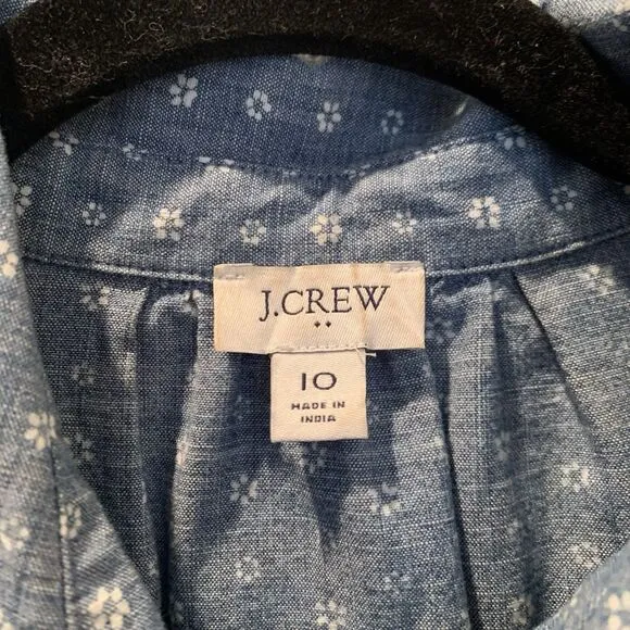 J CREW Dress Women 10 Chambray Ditsy Floral Long Sleeve Button Up Preppy Trad