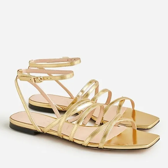 J crew gold New Capri strappy sandals in metallic leather