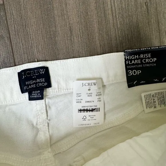 J Crew High Rise Flare Crop Signature Flex Denim Jeans US Women's 30P New