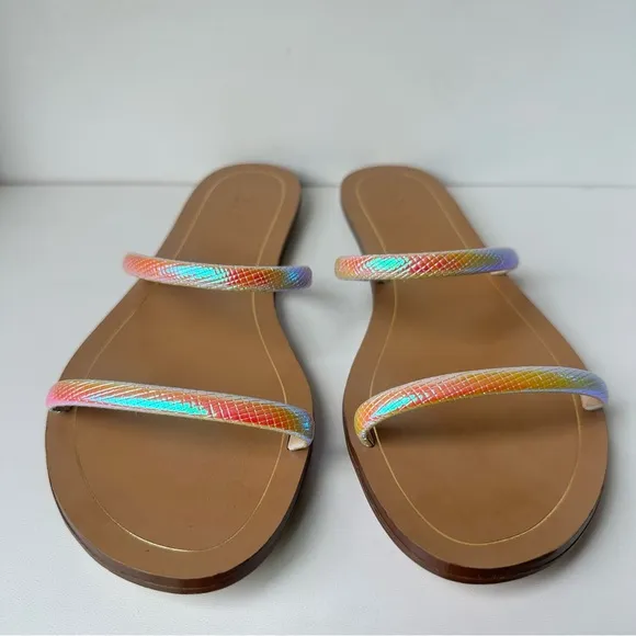 J Crew Womens Sandals Size  11 Slip On Flat Multicolor Sparkle Neon Straps