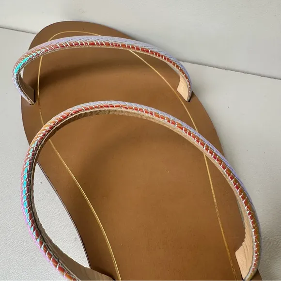 J Crew Womens Sandals Size  11 Slip On Flat Multicolor Sparkle Neon Straps