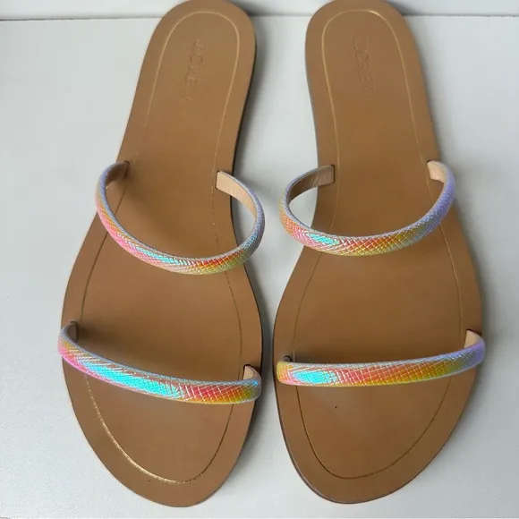 J Crew Womens Sandals Size  11 Slip On Flat Multicolor Sparkle Neon Straps