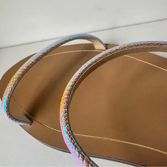 J Crew Womens Sandals Size  11 Slip On Flat Multicolor Sparkle Neon Straps