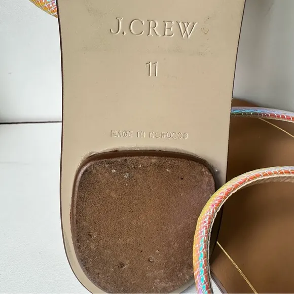 J Crew Womens Sandals Size  11 Slip On Flat Multicolor Sparkle Neon Straps
