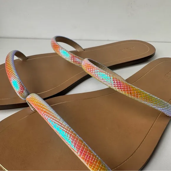 J Crew Womens Sandals Size  11 Slip On Flat Multicolor Sparkle Neon Straps
